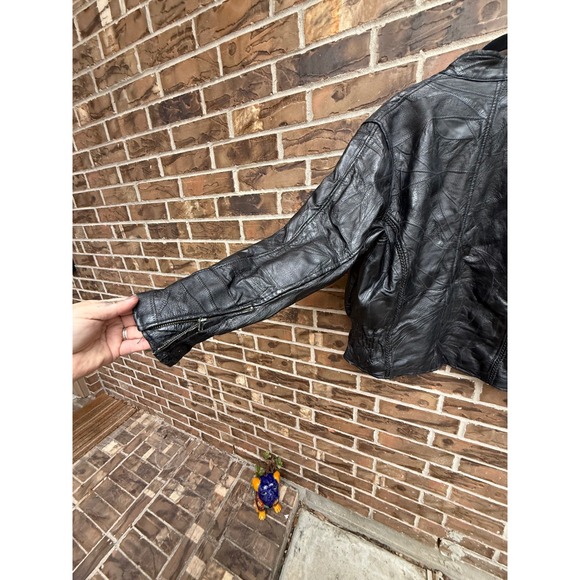 Diamond Plate Genuine Leather Black Motorcycle Biker Jacket‎ Zip Front Women - Picture 8 of 9